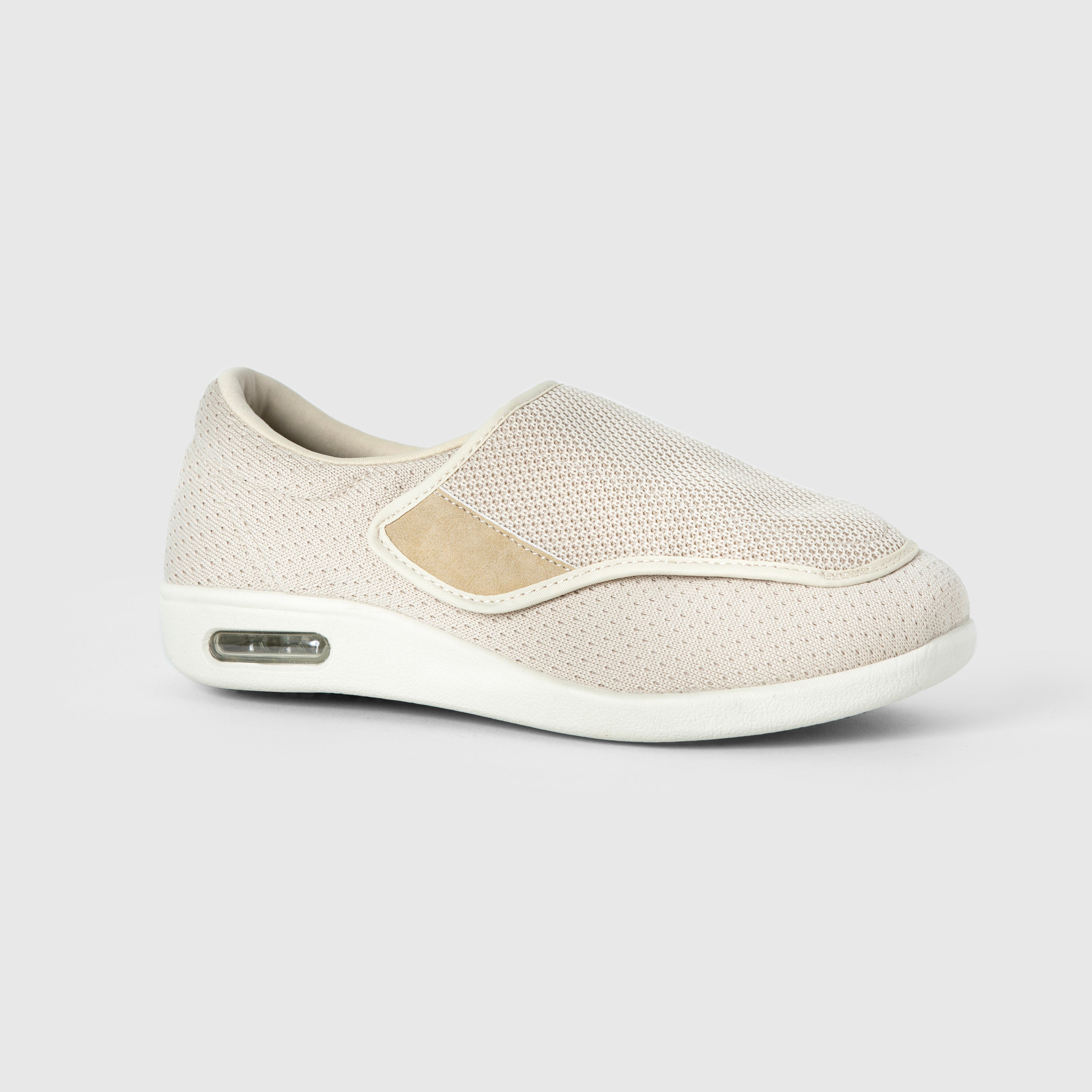 Chloe Stretch No-Tie Wide Shoes w/ Adjustable Closure - Beige
