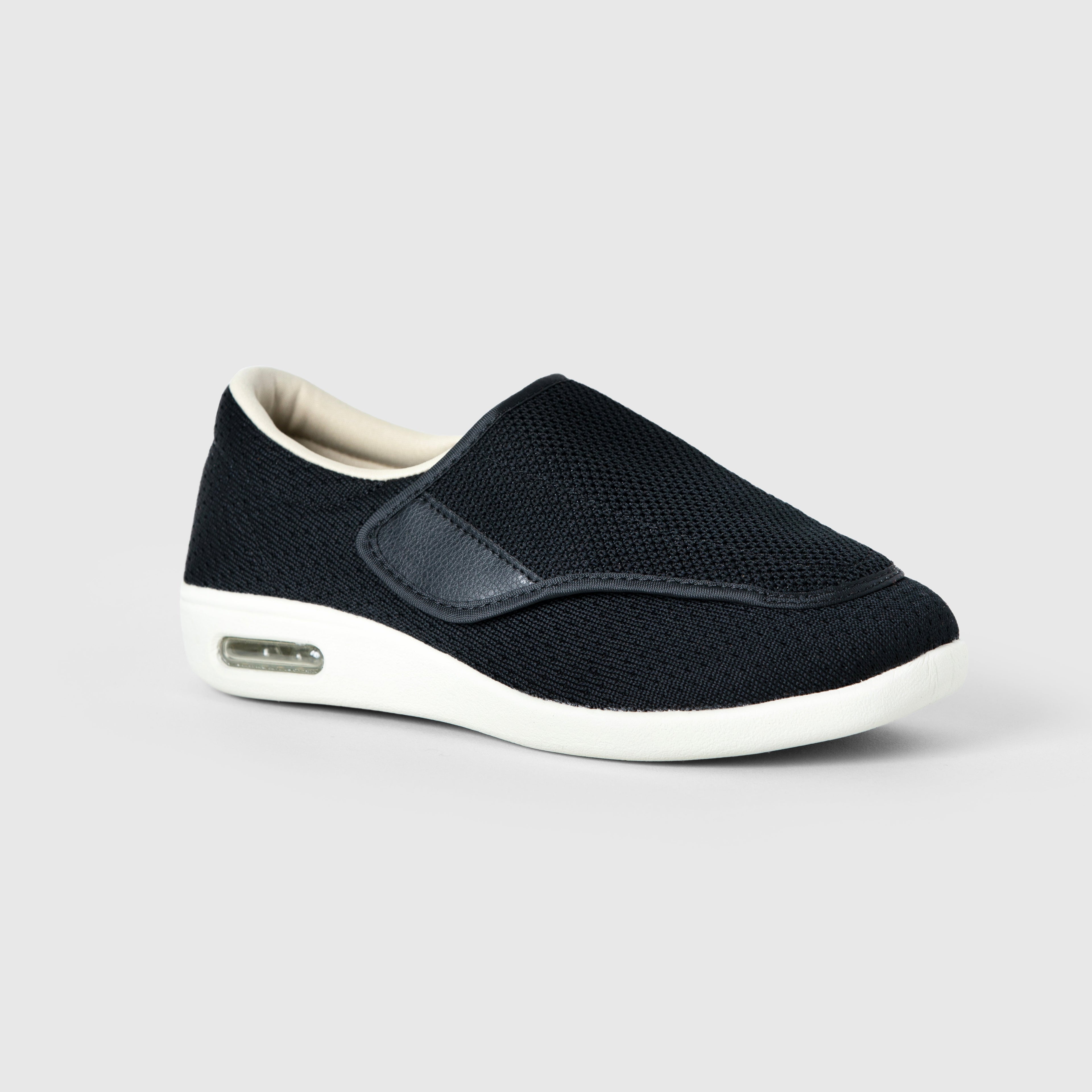 Chloe Stretch No-Tie Wide Shoes w/ Adjustable Closure - Black