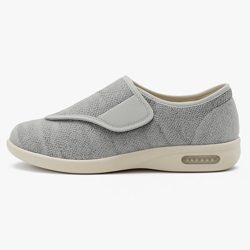 Chloe Stretch No-Tie Wide Shoes w/ Adjustable Closure - Silver