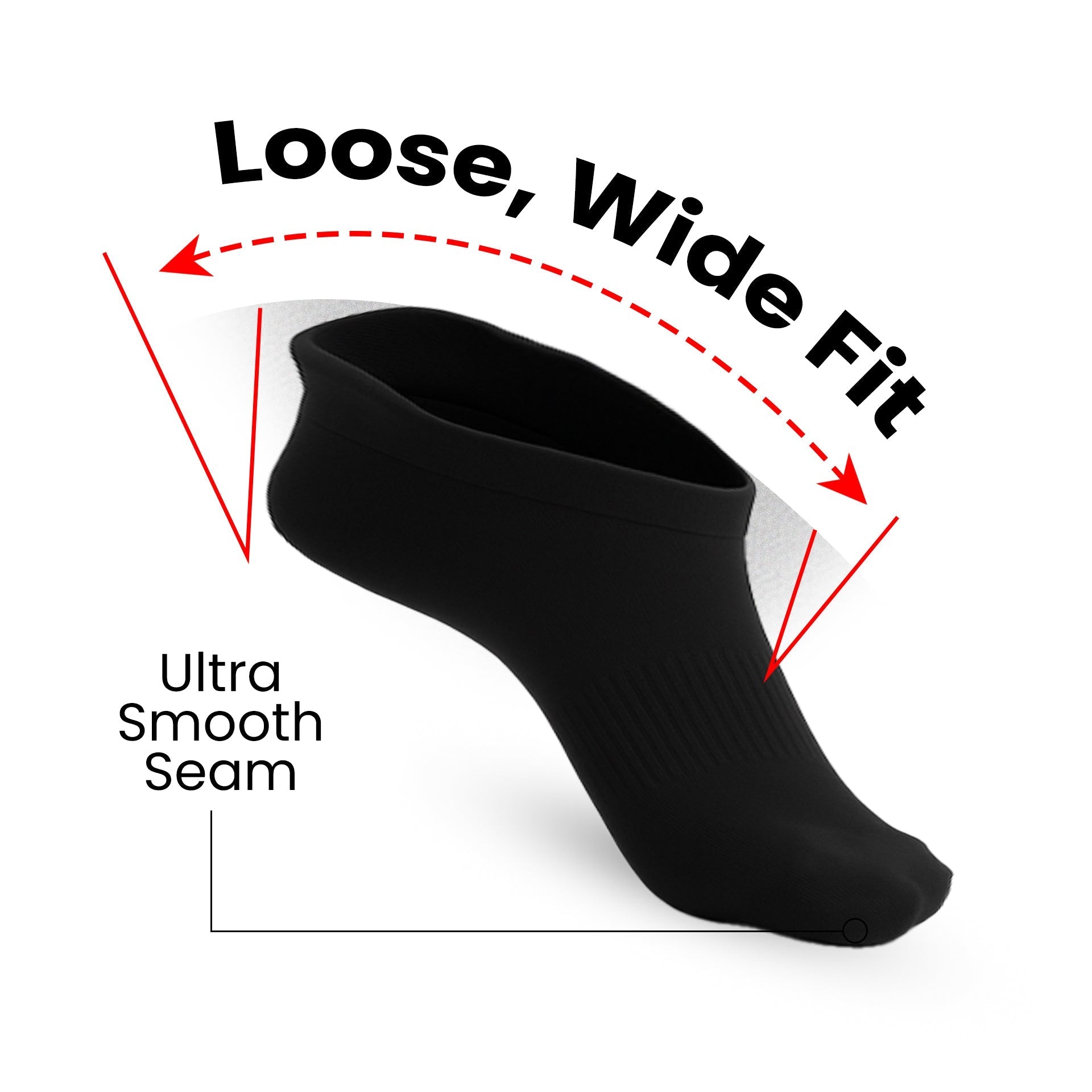 Padded Stretch Diabetic Ankle Socks - Black