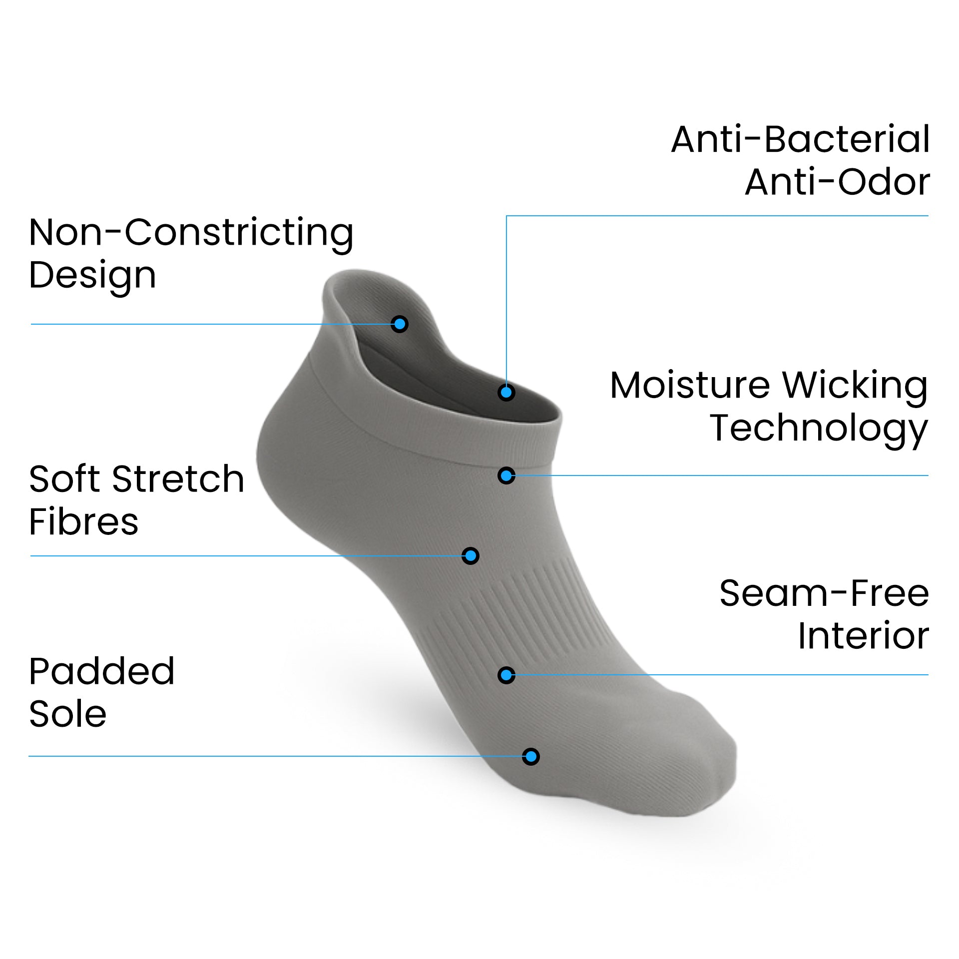 Padded Stretch Diabetic Ankle Socks - Grey