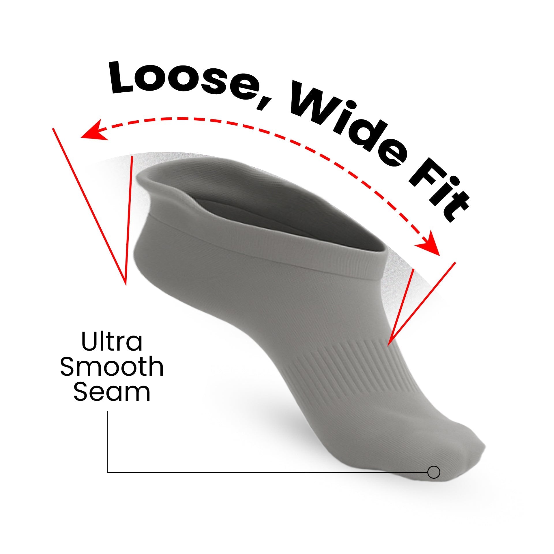 Padded Stretch Diabetic Ankle Socks - Grey
