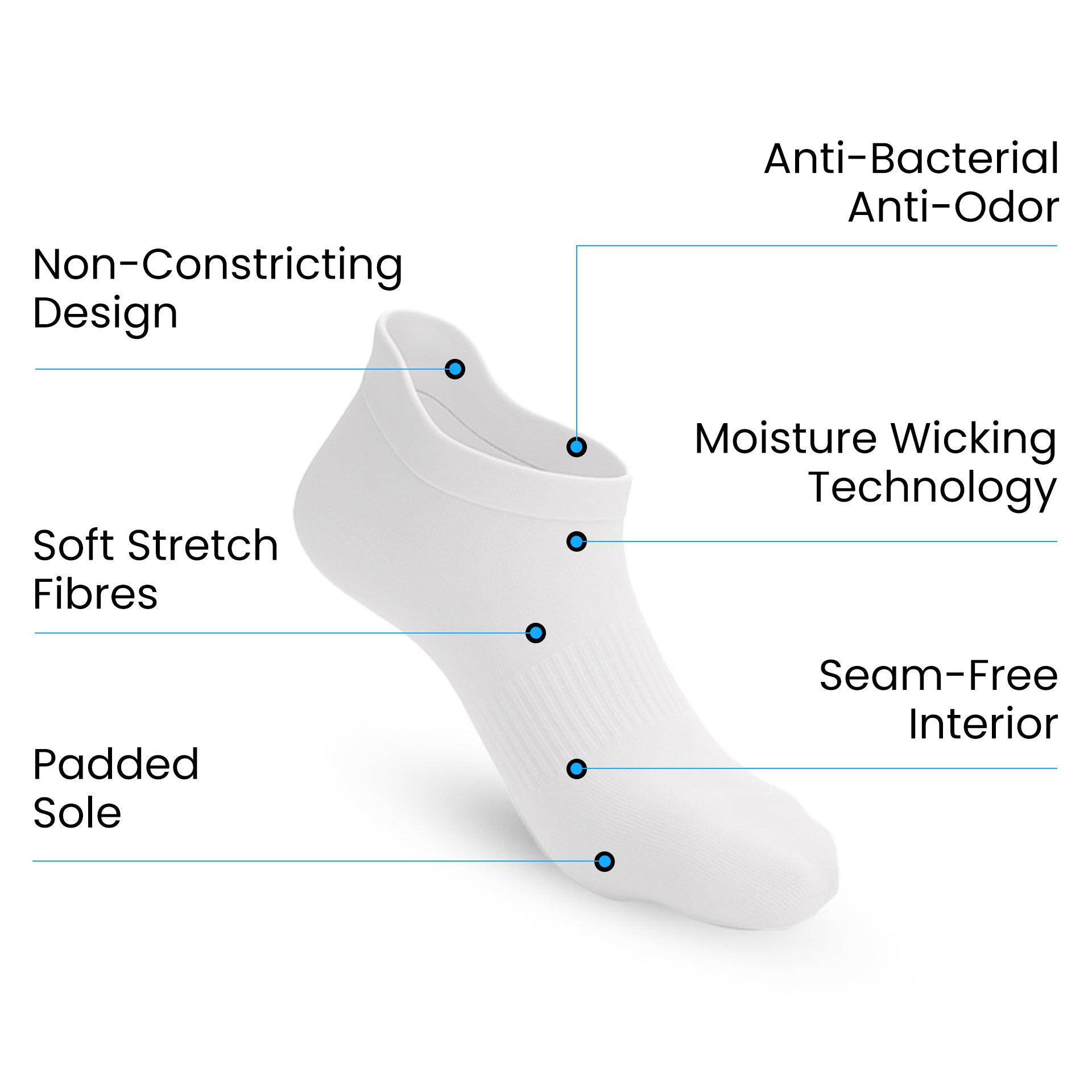 Padded Stretch Diabetic Ankle Socks - White