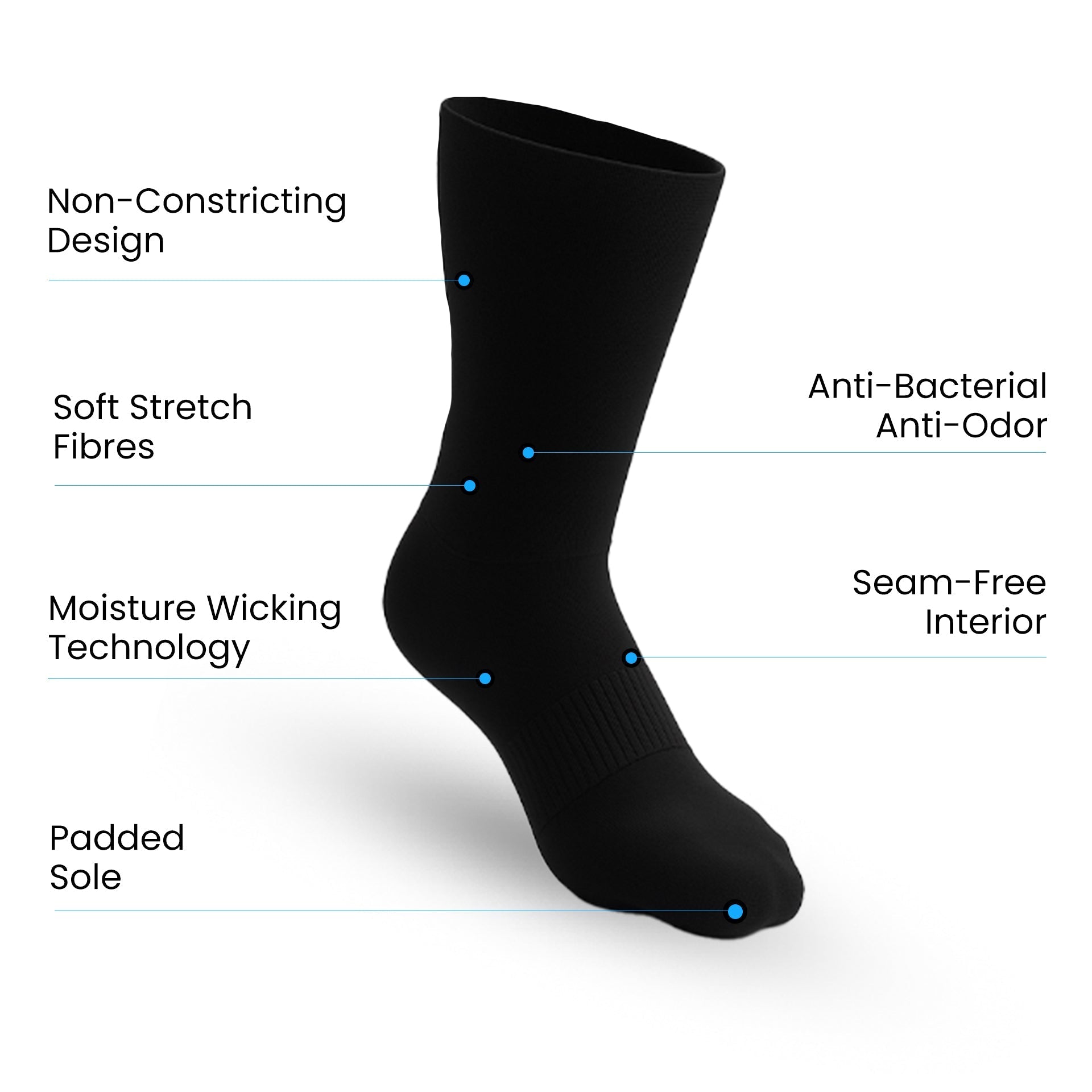 Padded Stretch Diabetic Crew Socks - Black