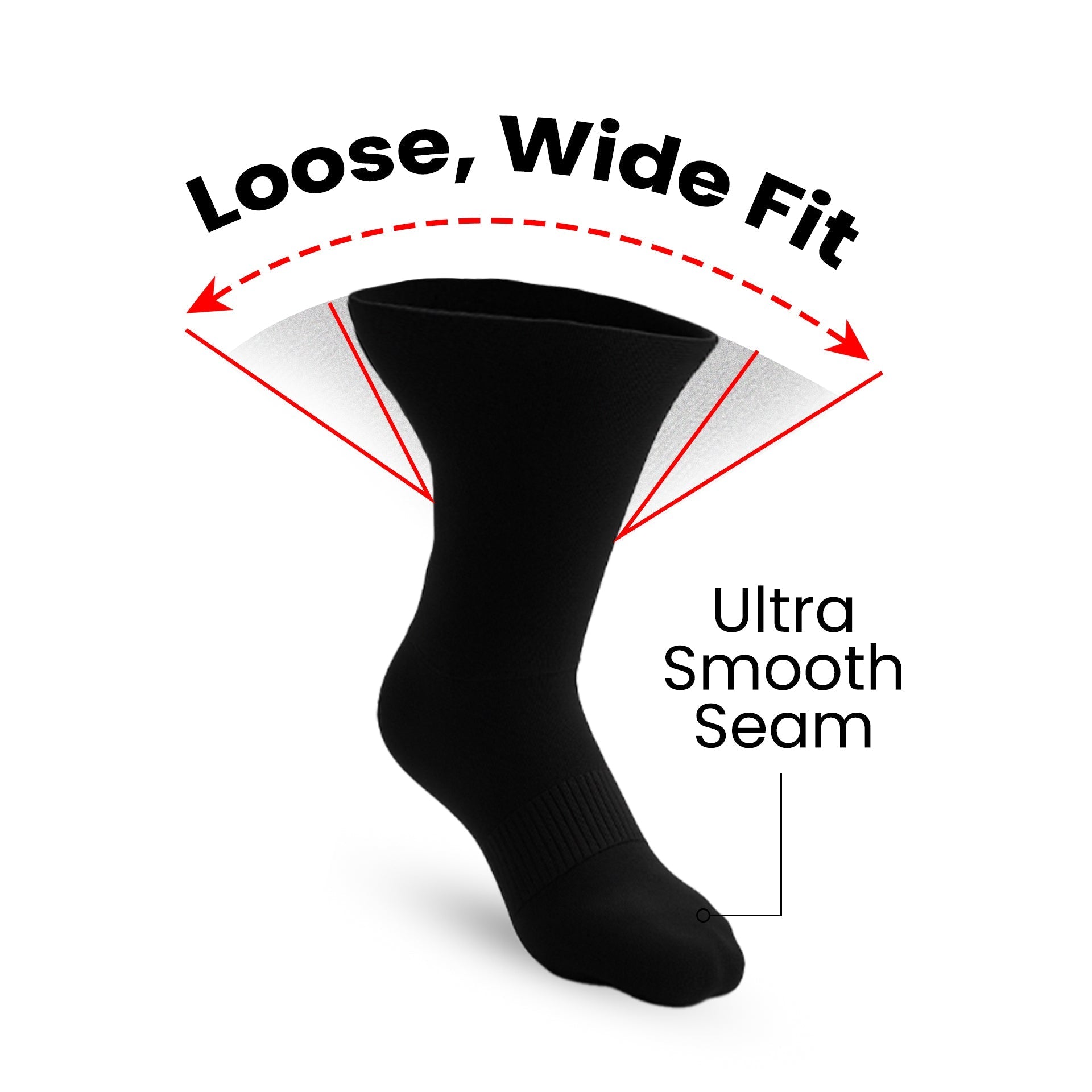 Padded Stretch Diabetic Crew Socks - Black