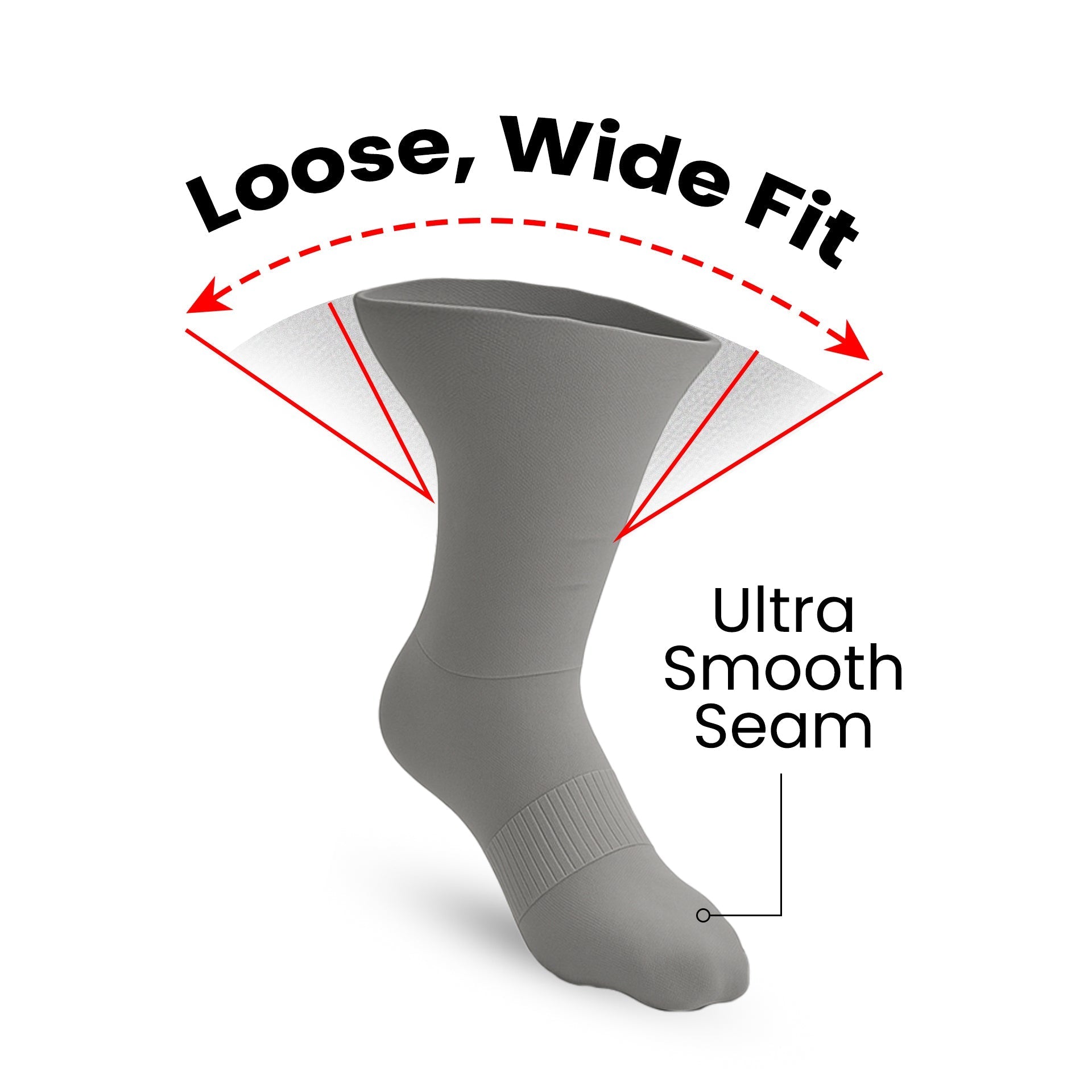 Padded Stretch Diabetic Crew Socks - Grey