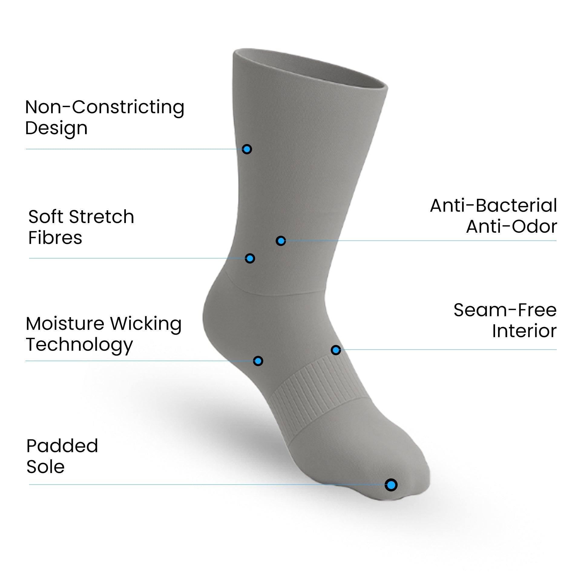 Padded Stretch Diabetic Crew Socks - Grey