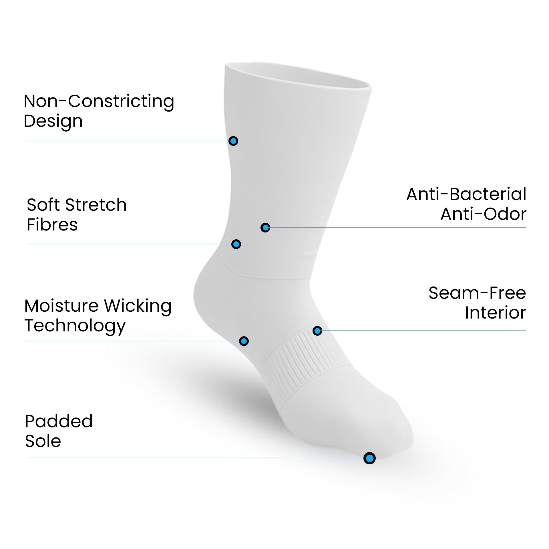 3-Pack Padded Stretch Diabetic Crew Socks - White