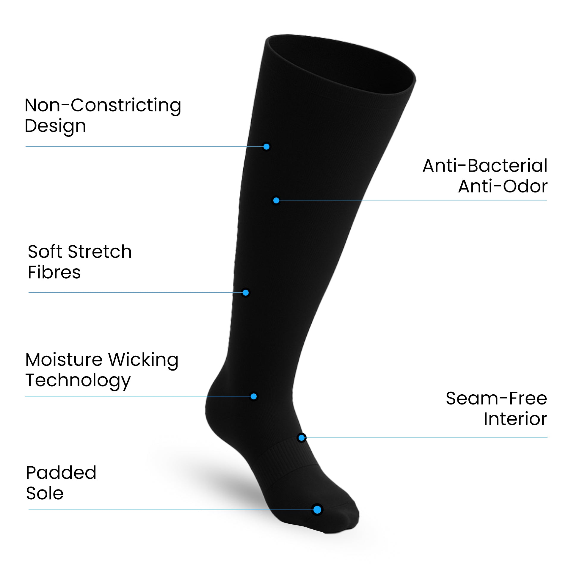 Padded Stretch Diabetic Knee Socks - Black