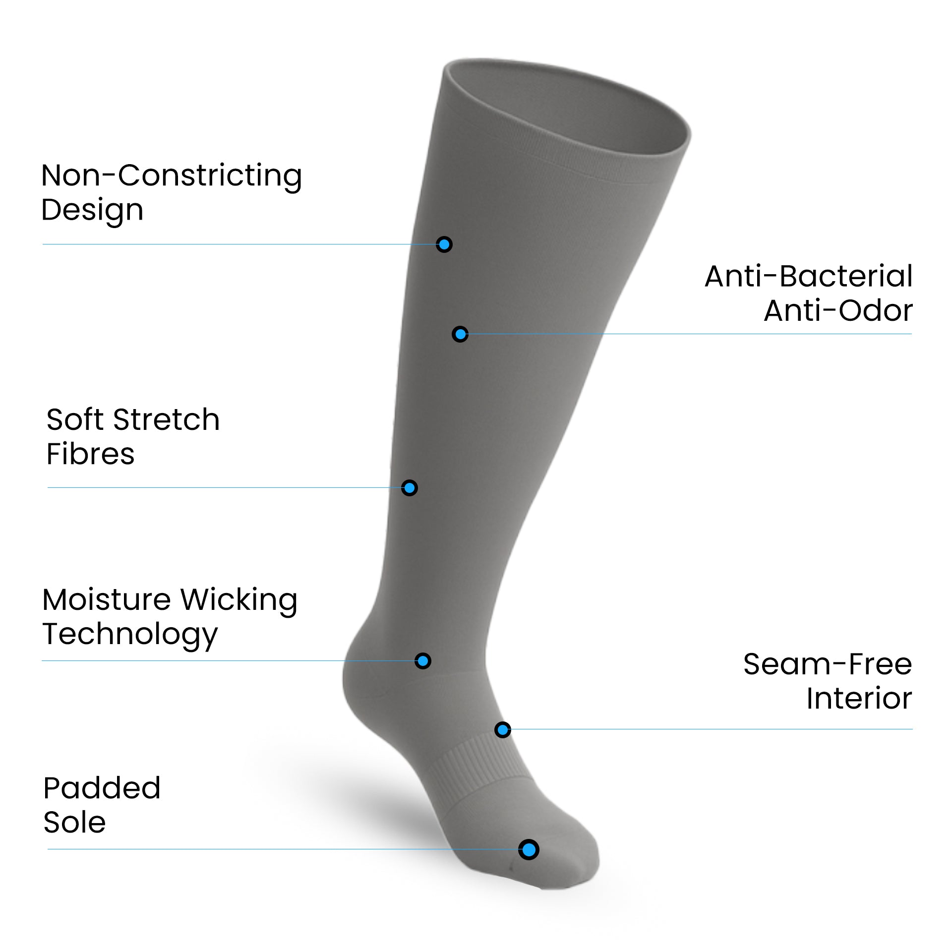 Padded Stretch Diabetic Knee Socks - Grey