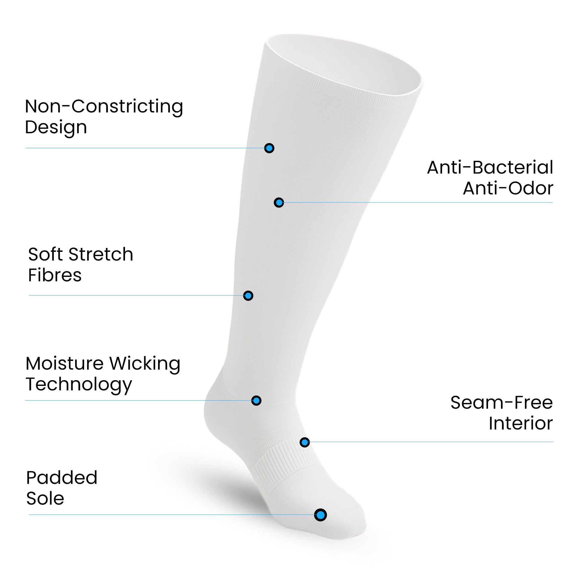 Padded Stretch Diabetic Knee Socks - White